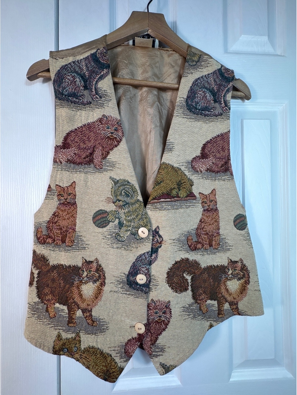 Vintage Cat Patterned Button-Up Vest by Facets by Mirrors